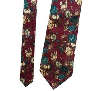 Ermenegildo Zegna Floral Red Teal and Gold Silk Tie Accessories Formal Office